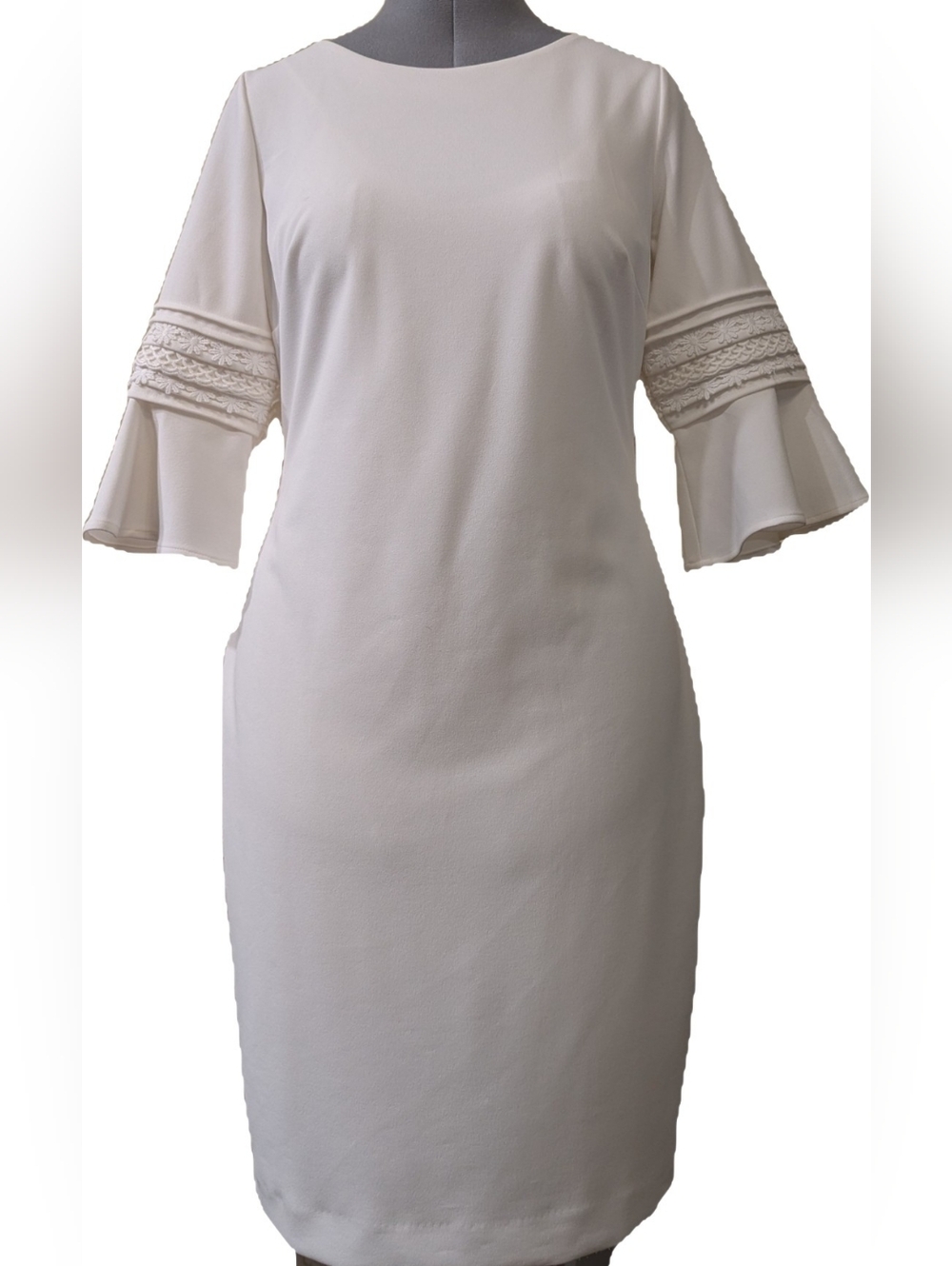 CALVIN KLEIN White Bell-Sleeve Sheath Dress
